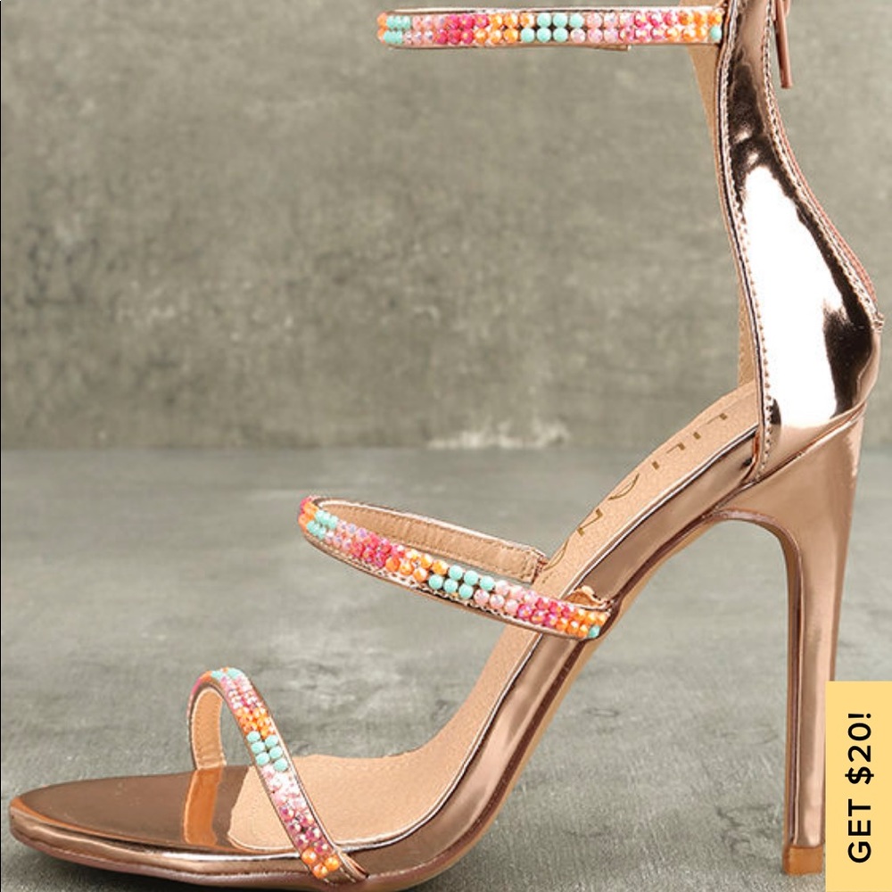 Lulu’s Lianne rose gold dress Sandals